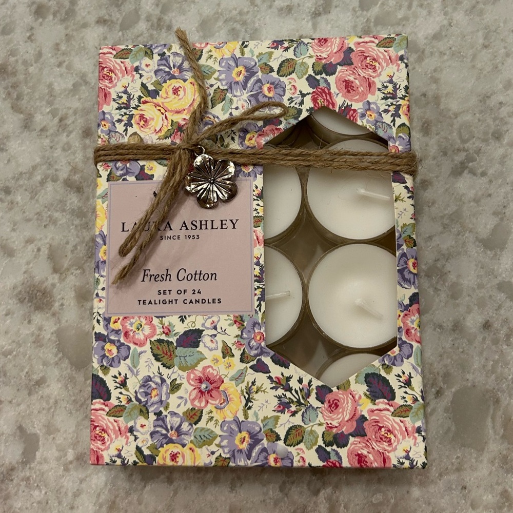 “New” Laura Ashley Floral Fresh Cotton Tealight Candles (set of 24)